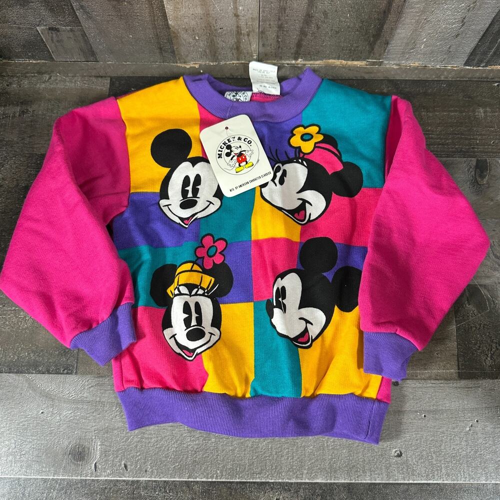 VTG NWT Disney Micky Mouse Co Kids Sweatshirt Color Block 90s Minnie 4T